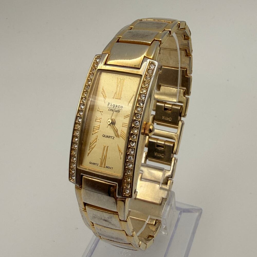 Elegant Figaro Couture Gold-Tone Rectangular Quartz Watch Working New Battery
